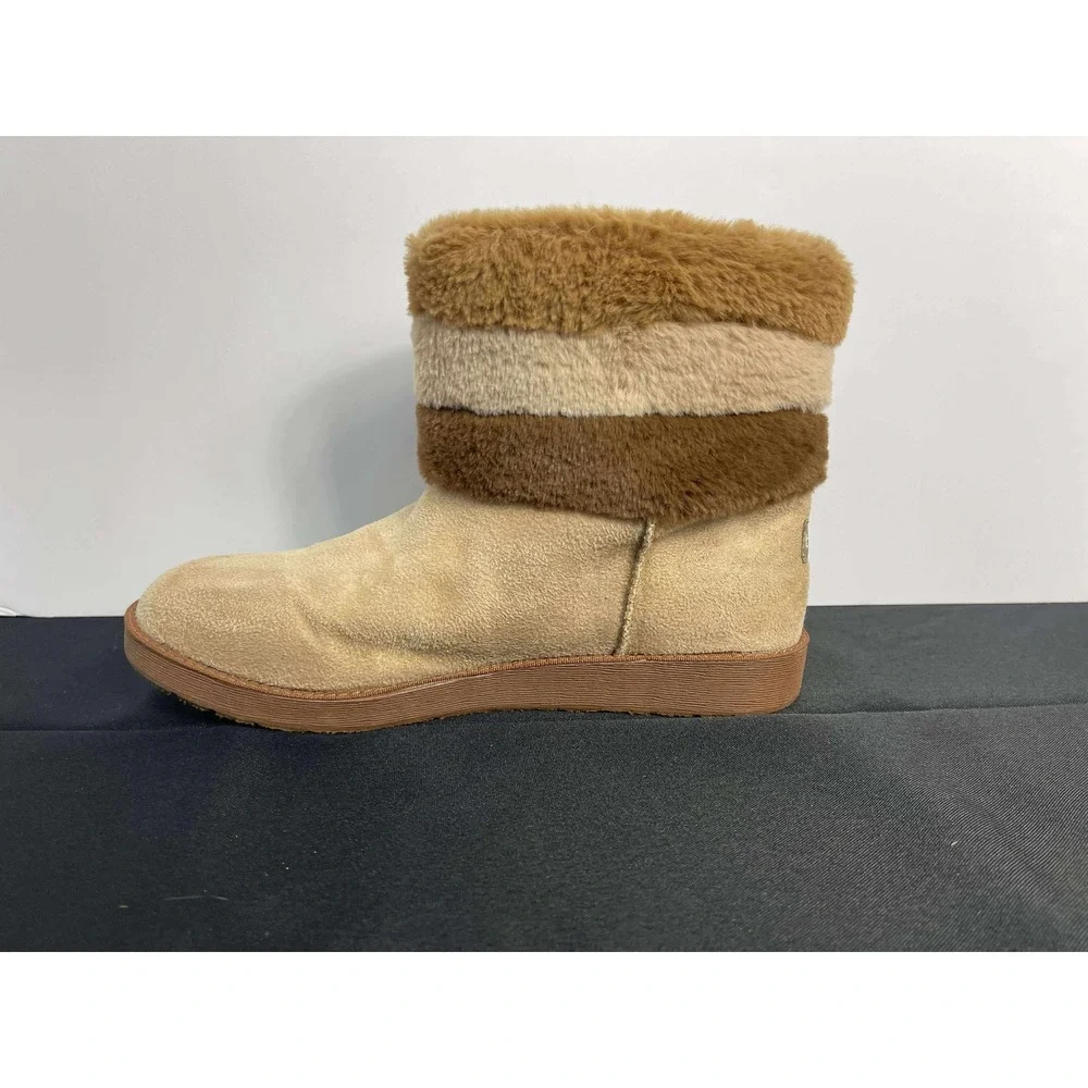 Bebe Women's Tan Suede Faux Fur Trimmed Winter‎ Boots Size 9